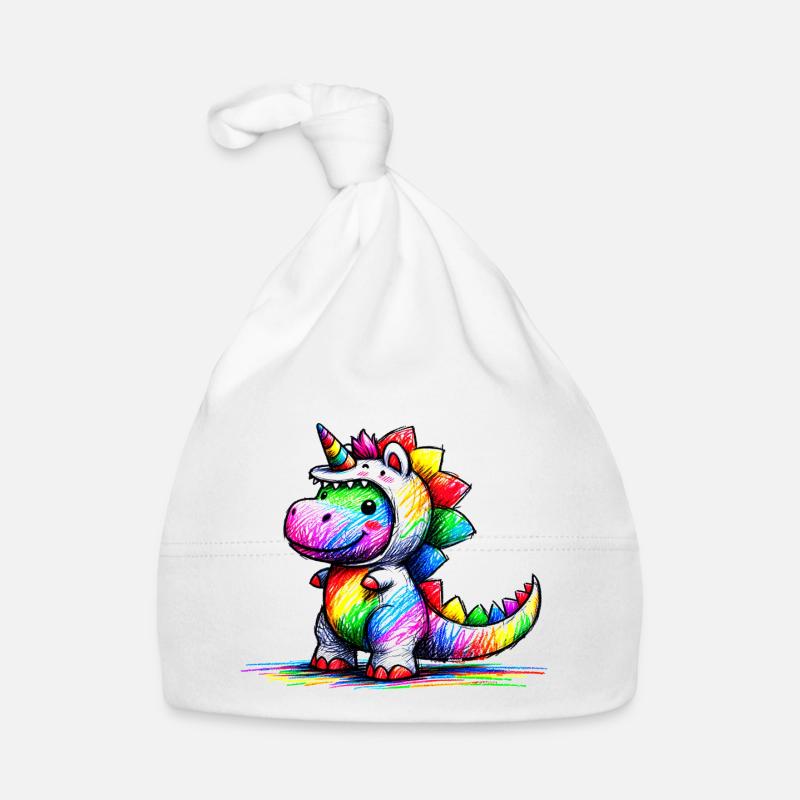 Licorne Dino - Bonnet bio Bébé - blanc