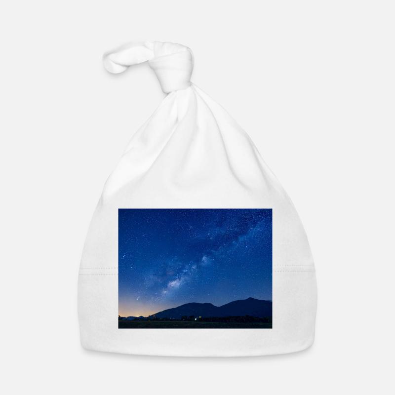 Ciel Étoilé Nocturne Montagne - Bonnet bio Bébé - blanc