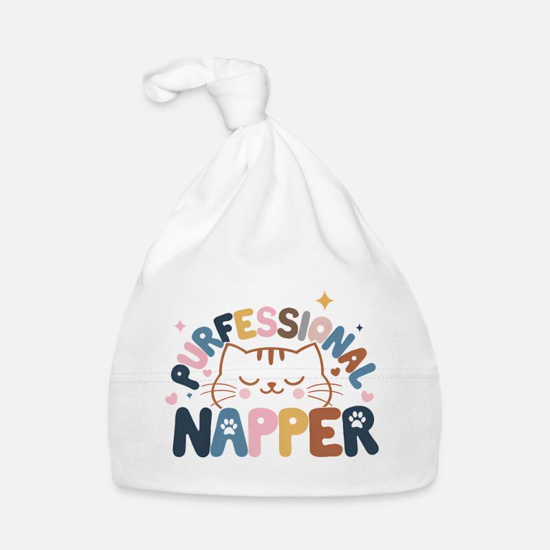 Whimsical Cat with Peaceful Expression Organic Baby Cap