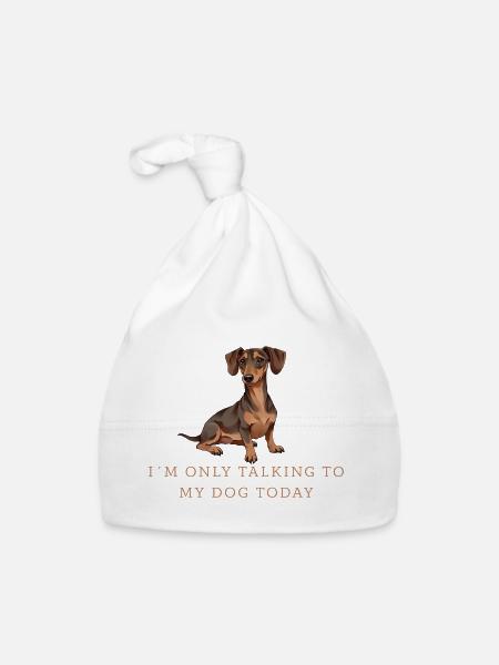 Drôle de teckel – Je ne parle qu’à mon chien - Bonnet bio Bébé - blanc - Devant