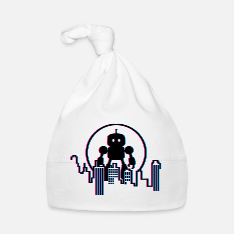 Roboter City Skyline – 3D Sci-Fi Zukunft Design - Baby Bio-Mütze - Weiß