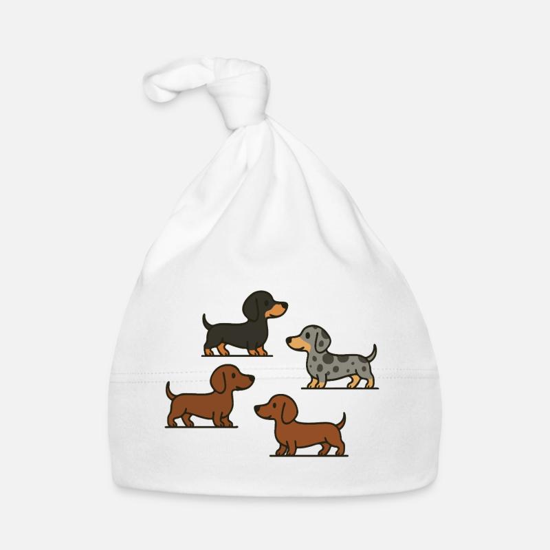 Dachshund Quartett: Spotted & Solid Baby Bio-Mütze