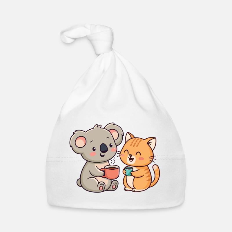 Amitié Café Koala et Chat - Bonnet bio Bébé - blanc