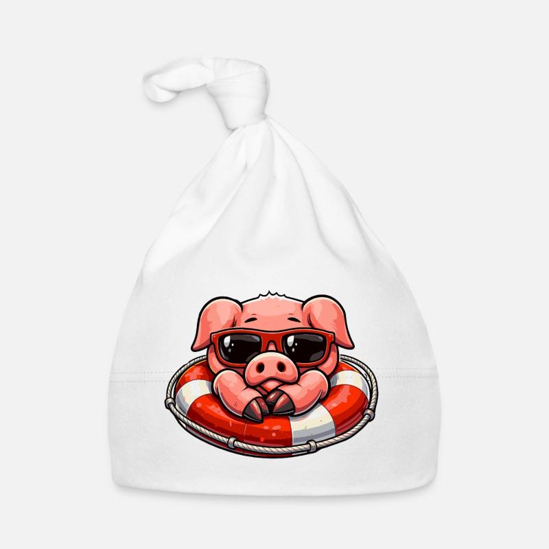Cochon cool dans une bouée de sauvetage Bonnet bio Bébé