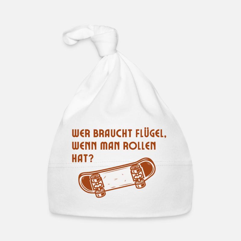 Rollen statt Flügel Skateboard Spruch Baby Bio-Mütze