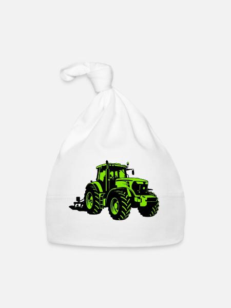 Traktor – Bauer - Baby Bio-Mütze - Weiß - Vorne