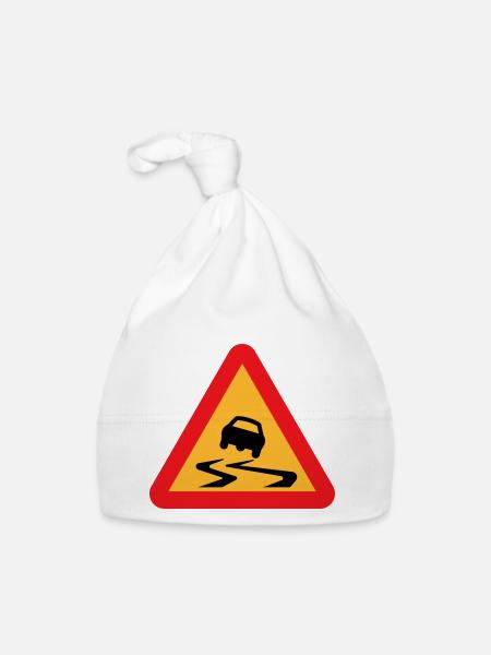 Slippery Road Car Warning - Organic Baby Cap - white - Front