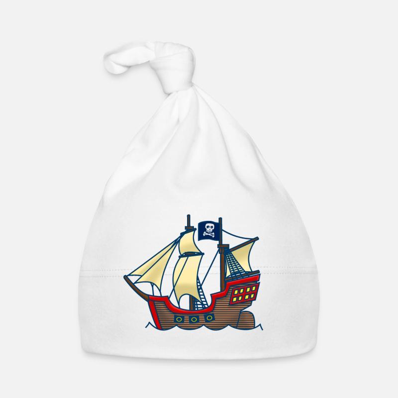 Piratenschiff - Baby Bio-Mütze - Weiß
