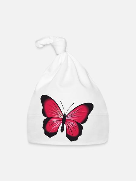 Roter Rosa Schmetterling Geschenk Idee - Baby Bio-Mütze - Weiß - Vorne