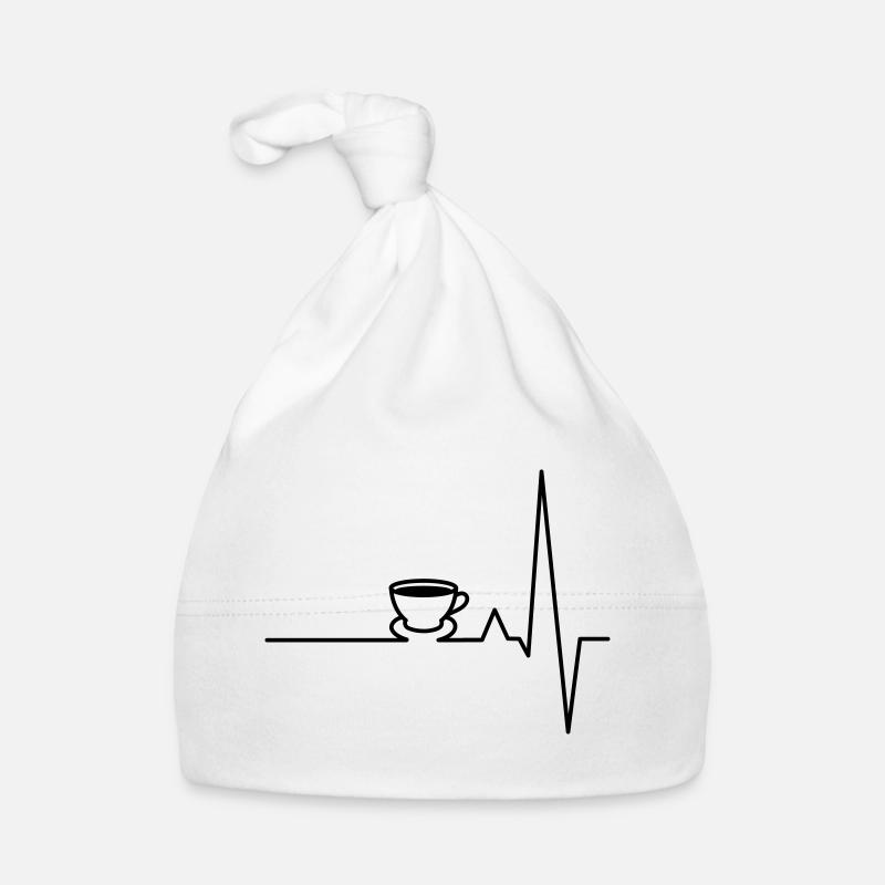 Battement de coeur café ECG - Bonnet bio Bébé - blanc