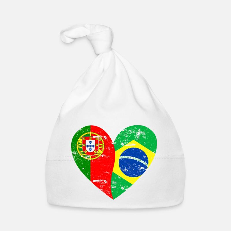 Drapeau Coeur Portugal Brésil Drapeau - Bonnet bio Bébé - blanc