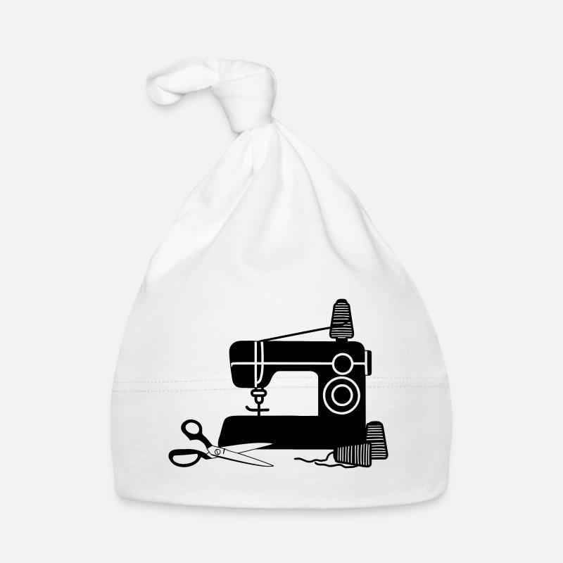 Sewing machine logo sewing shop with thread and scissors Organic Baby Cap