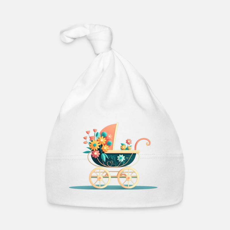 Flowery stroller 10 - Organic Baby Cap - white