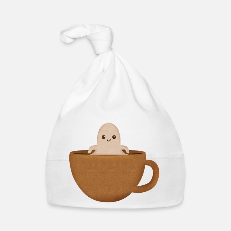 Petit fantôme mignon café - Bonnet bio Bébé - blanc