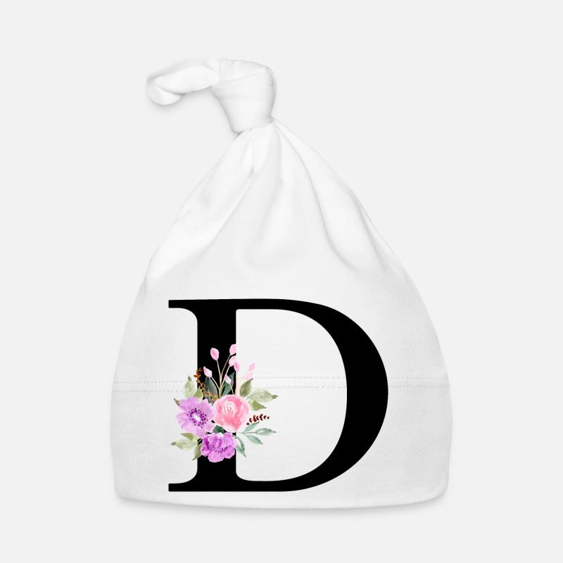 Lila Blumenbuchstabe D Baby Bio-Mütze