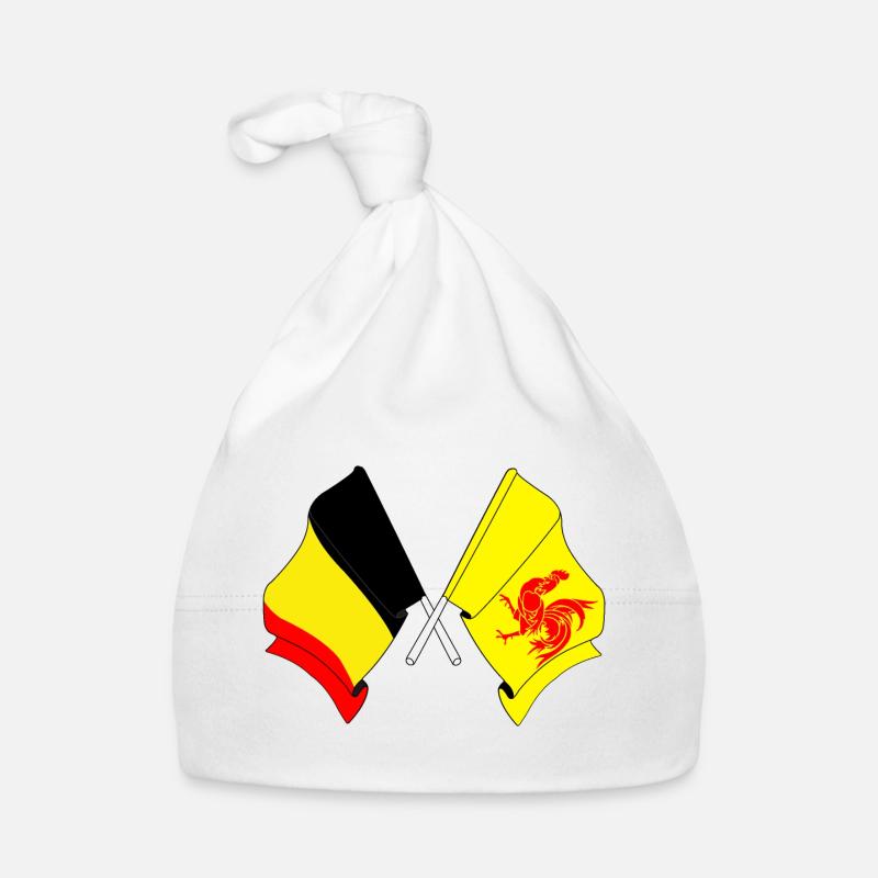 Drapeau de la Belgique, drapeau de la Wallonie - Bonnet bio Bébé - blanc