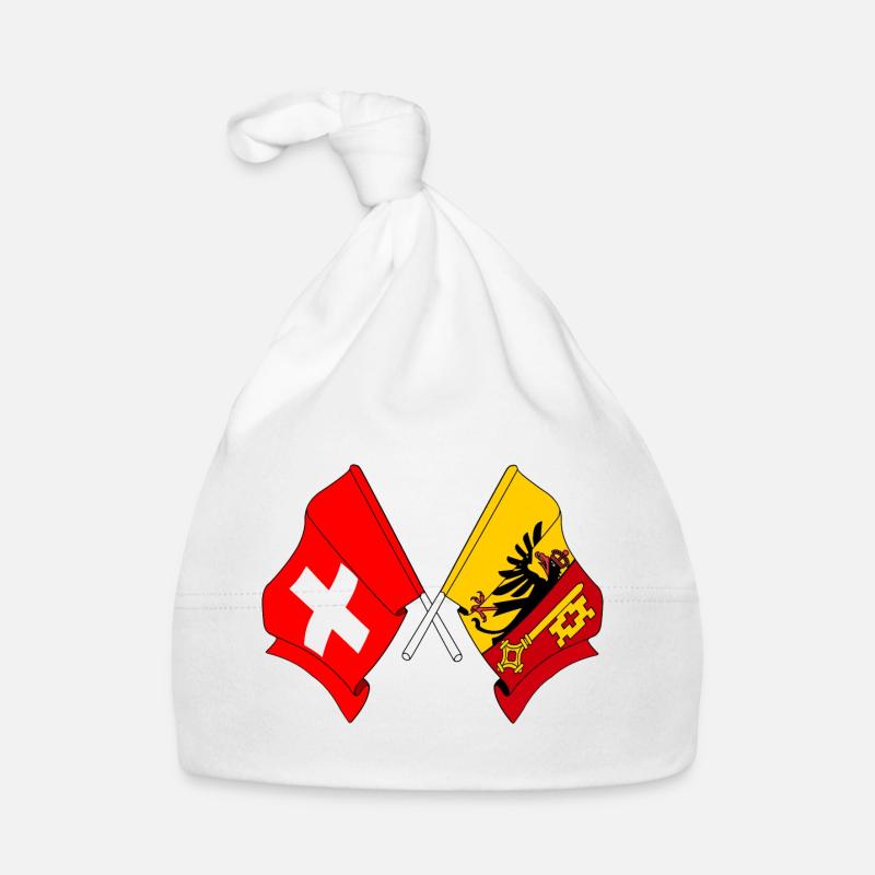 Flagge Schweiz und Flagge Kanton oder Genf - Baby Bio-Mütze - Weiß