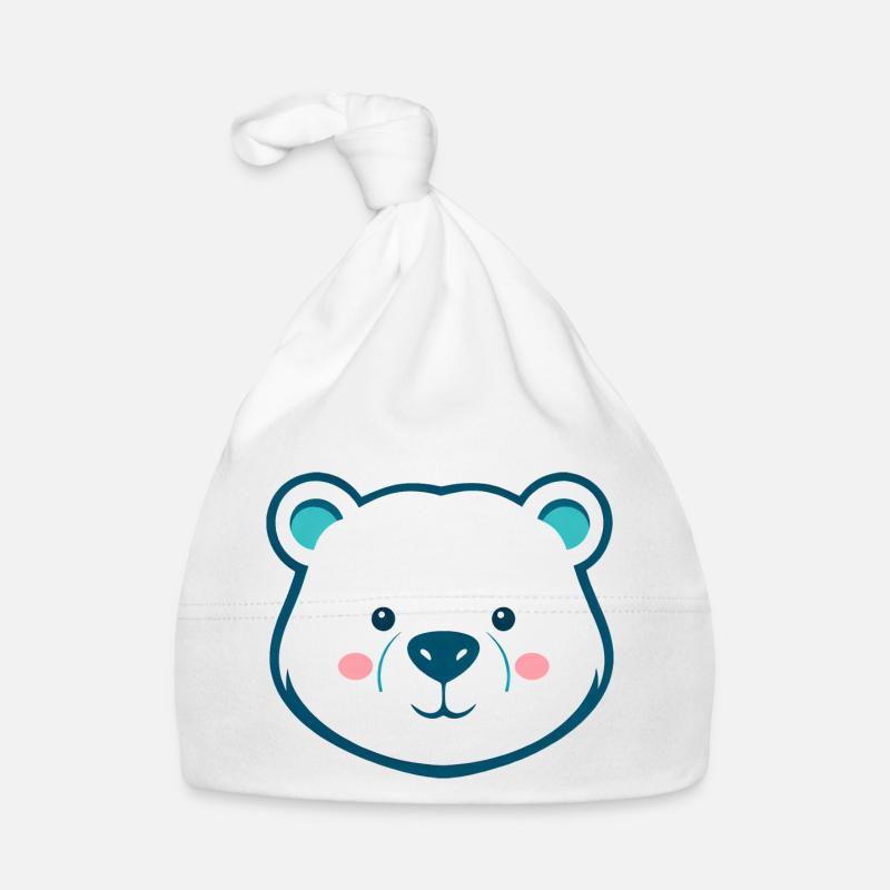 Ours en peluche de dessin animé mignon - Design bleu et blanc Bonnet bio Bébé