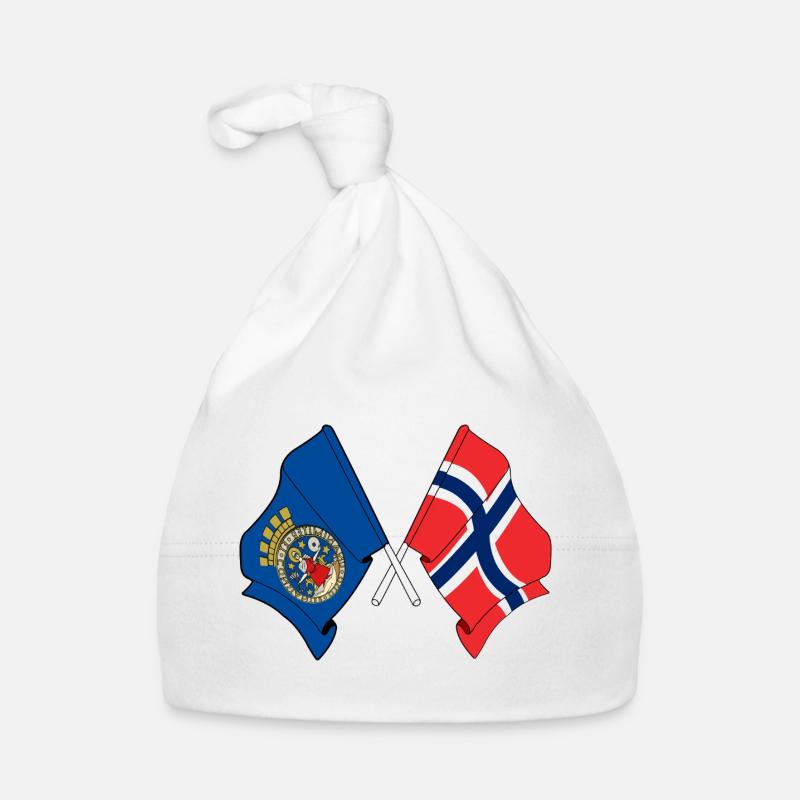 Deux drapeaux d’Oslo croisés et drapeau de la Norvège Bonnet bio Bébé