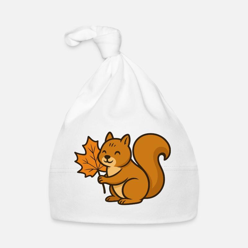 Niedliches Eichhörnchen mit Herbstblatt Cartoon Baby Bio-Mütze