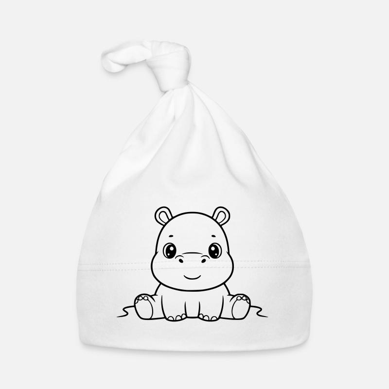 Cute Baby Hippo Comic Outline Organic Baby Cap