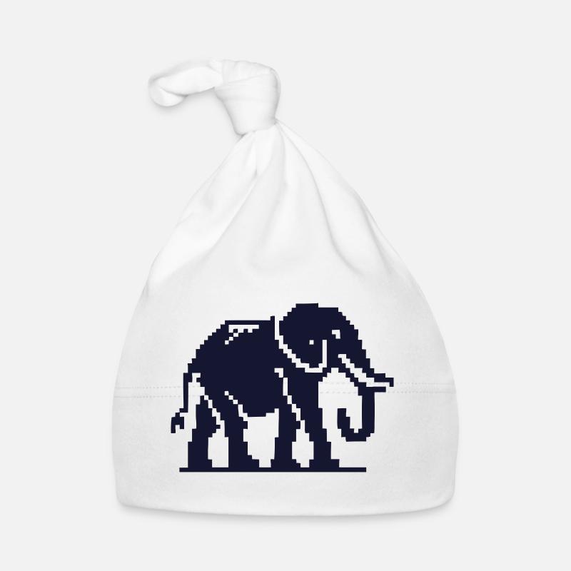 Elephant Pixel Art Dark Blue Organic Baby Cap