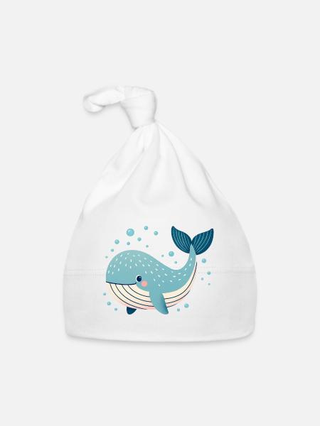 Blauwal mit Blasen - Baby Bio-Mütze - Weiß - Vorne