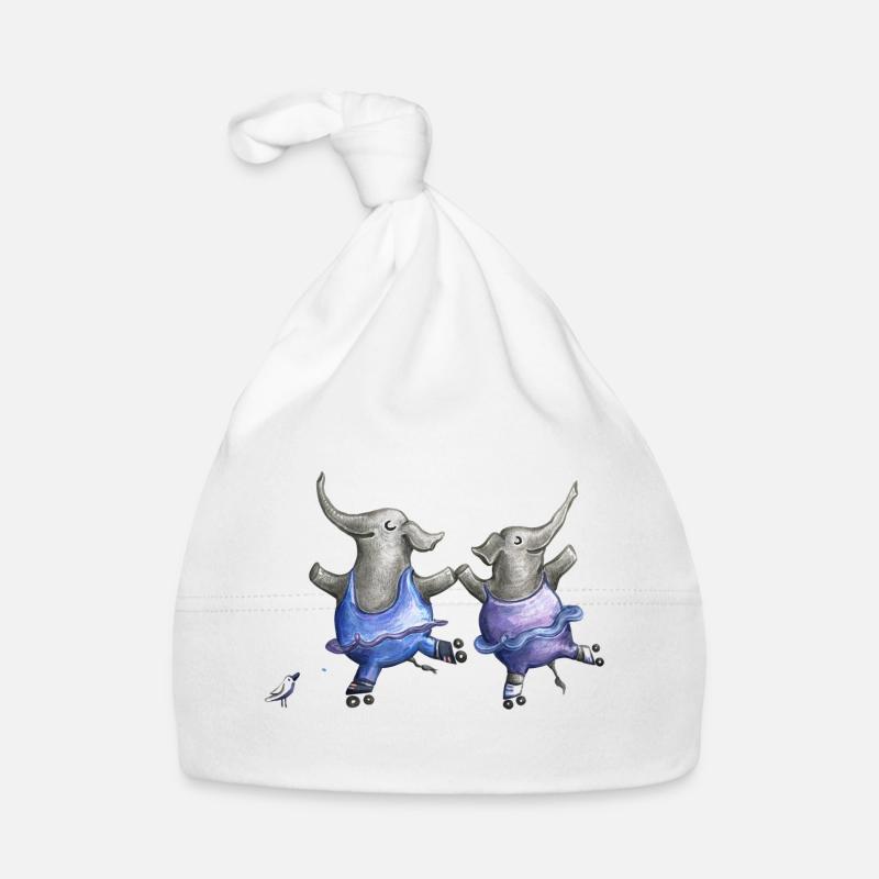 Roller skate elephant dance - Bonnet bio Bébé - blanc