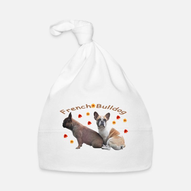 Français Fleurs de bouledogues - Bonnet bio Bébé - blanc