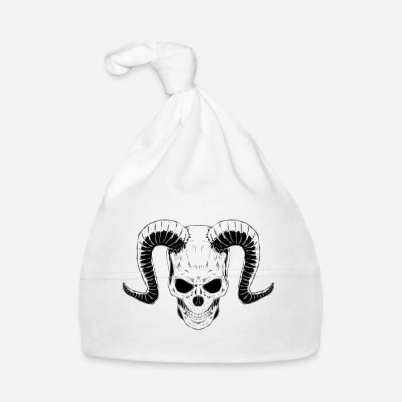 Crâne de diable avec cornes - Bonnet bio Bébé - blanc