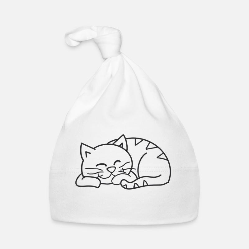 Chat endormi - Bonnet bio Bébé - blanc