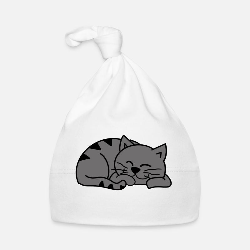 Graue Schlafende Katze / Sleeping grey cat Baby Bio-Mütze