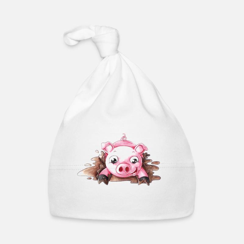 Planschendes Comic Schweinchen Baby Bio-Mütze