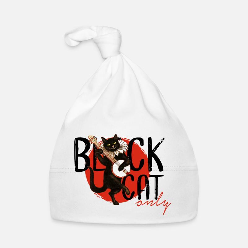 Chat noir. Chat noir rétro. - Bonnet bio Bébé - blanc