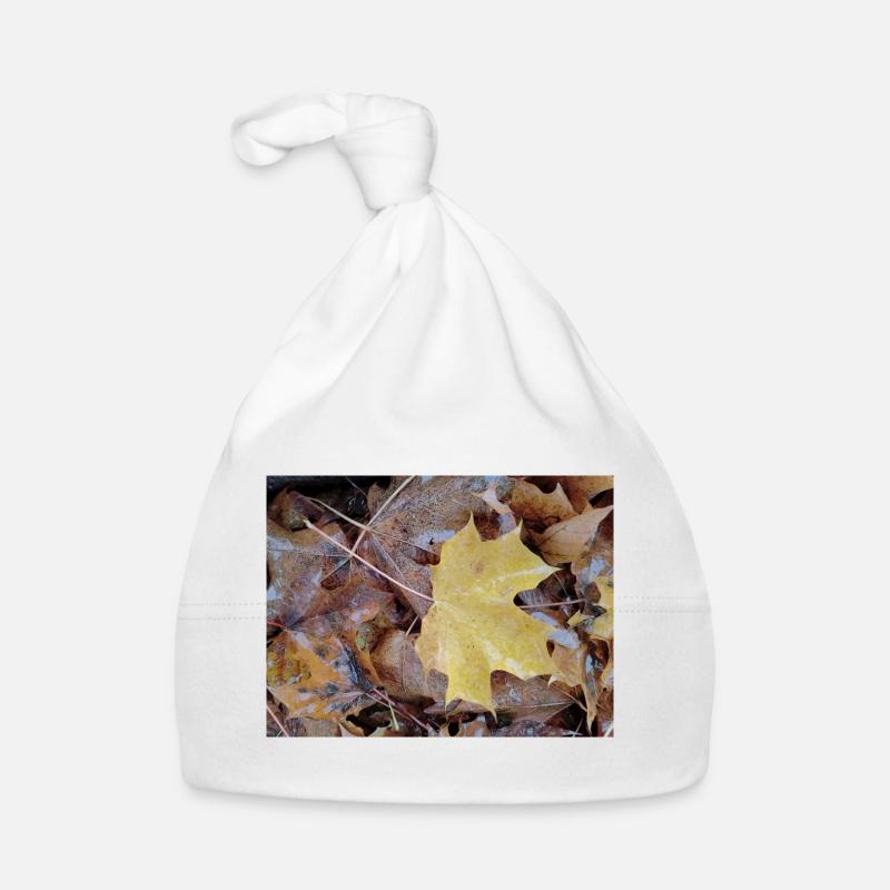 Yellow maple leaf also rainy autumn carpet Organic Baby Cap