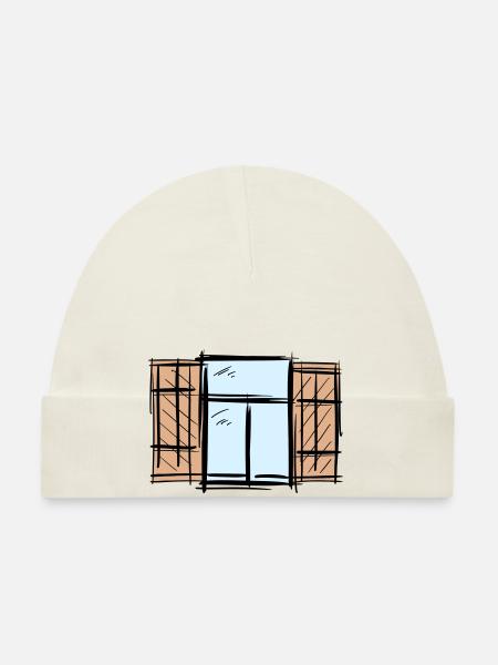 Vieille fenêtre avec volets à charnières Dessin de volets - Bonnet bio Bébé - blanc - Devant