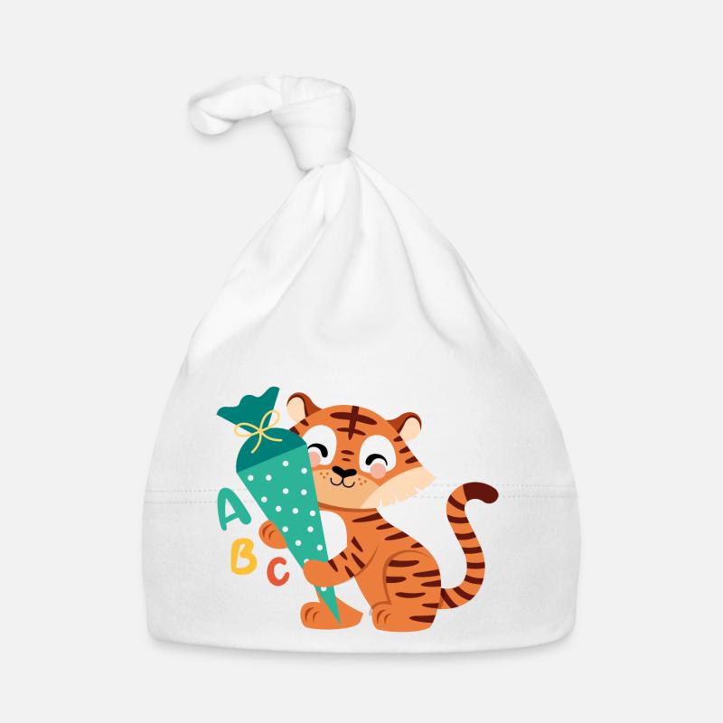 Tiger mit Schultüte zur Einschulung Baby Bio-Mütze