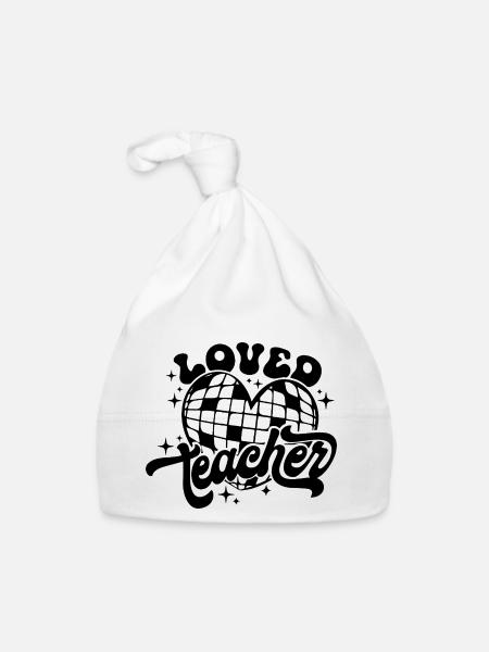 Loved Teacher Heart Disco Art - Organic Baby Cap - white - Front