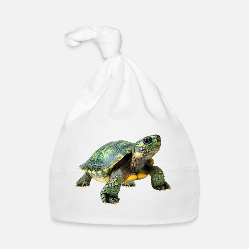 Green Yellow Turtle Pattern Organic Baby Cap