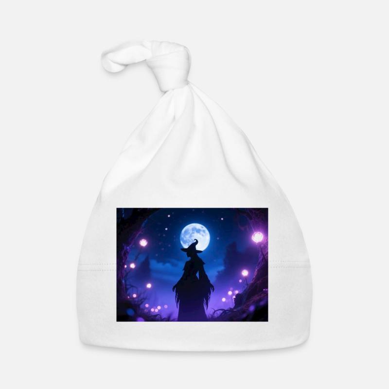 Silhouette de sorcières de nuit au clair de lune - Bonnet bio Bébé - blanc