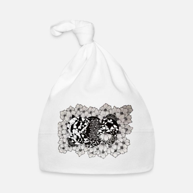 Black Flower Lines Pattern Organic Baby Cap