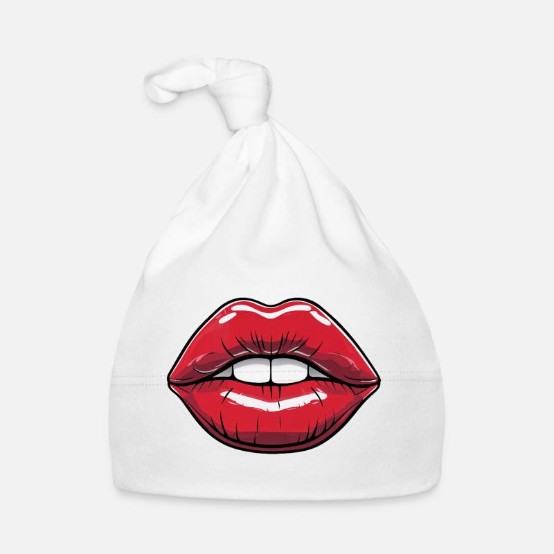 Lèvres embrassables Style bande dessinée rouge à lèvres - Bonnet bio Bébé - blanc