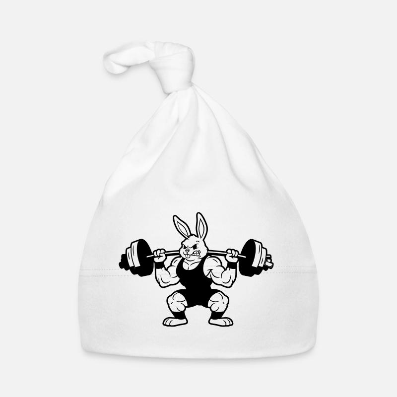 Muscle Bunny Dumbbell Outline Organic Baby Cap