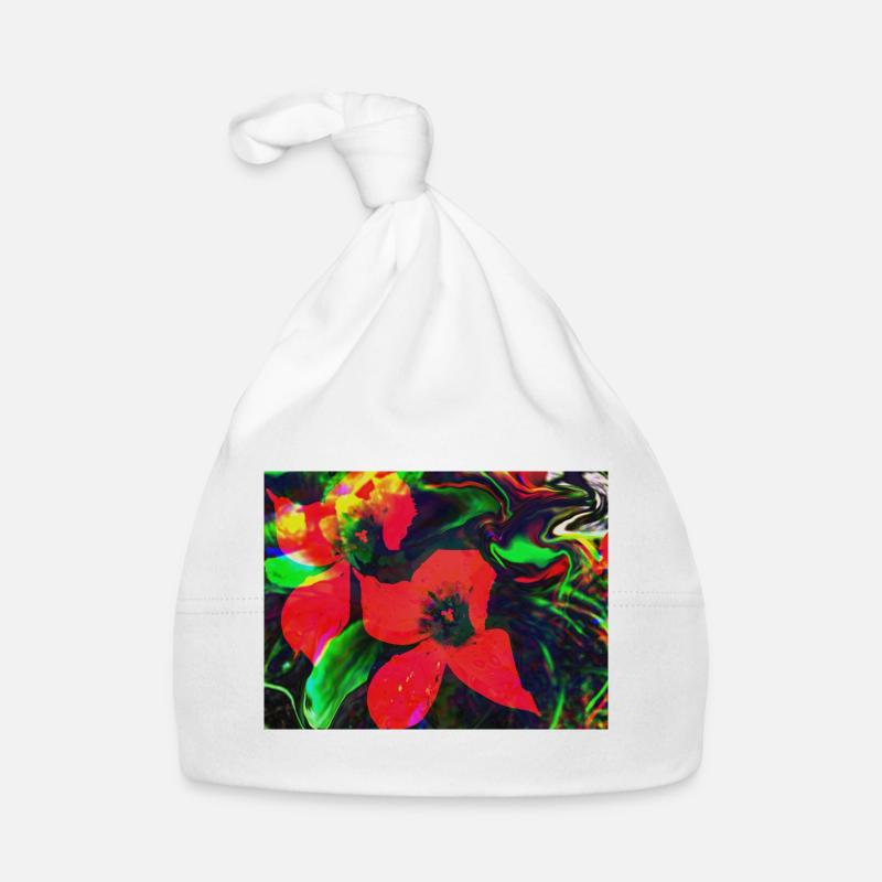 Neonrote Blüten im Farbwirbel Baby Bio-Mütze