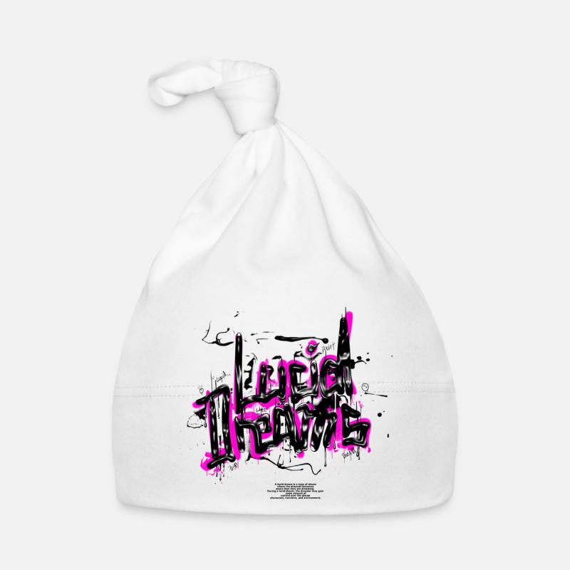 lucid dreams - dessiné à la main - pink - Bonnet bio Bébé - blanc