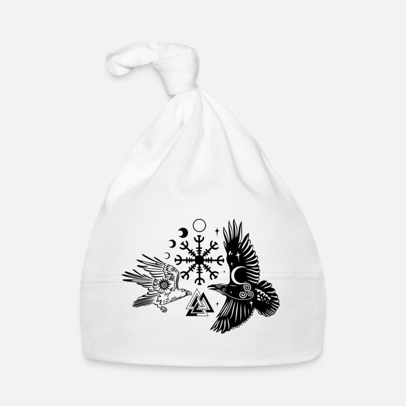 Hugin and Munin with Vegvisir Valknut Organic Baby Cap