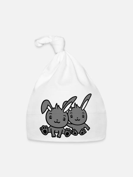 2 Bunnies Friends Team Crew Couple Two Lucky - Organic Baby Cap - white - Front