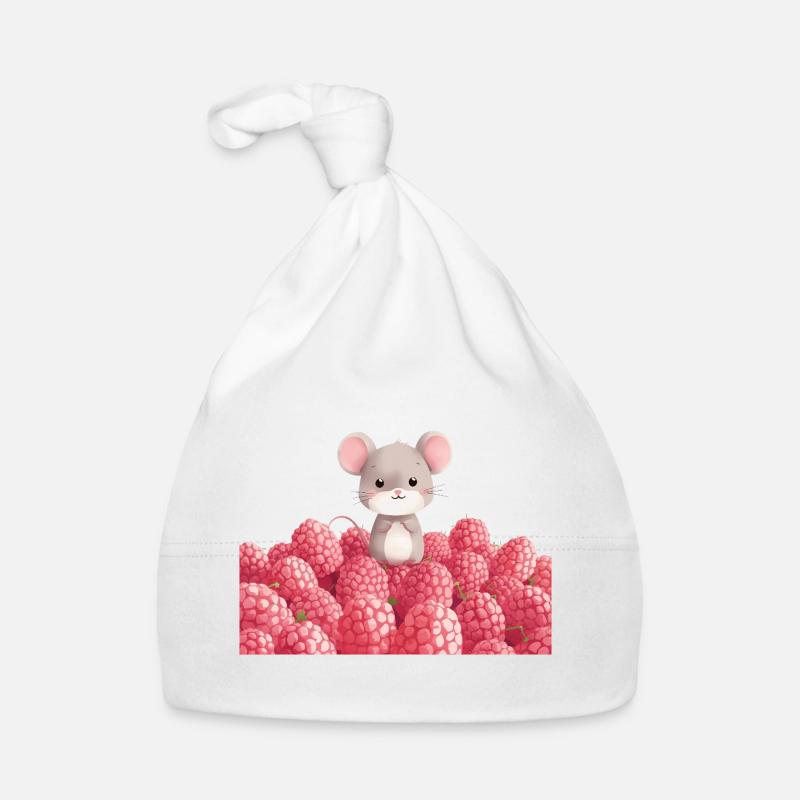 Cute mouse in raspberry field children's design Organic Baby Cap