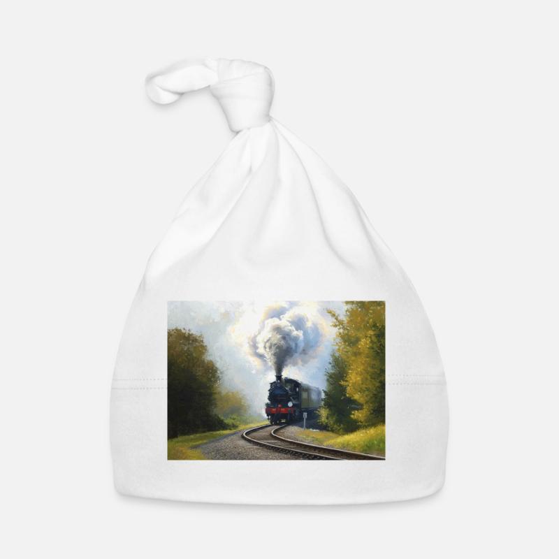 Herbstliche Dampfeisenbahn im Wald Baby Bio-Mütze