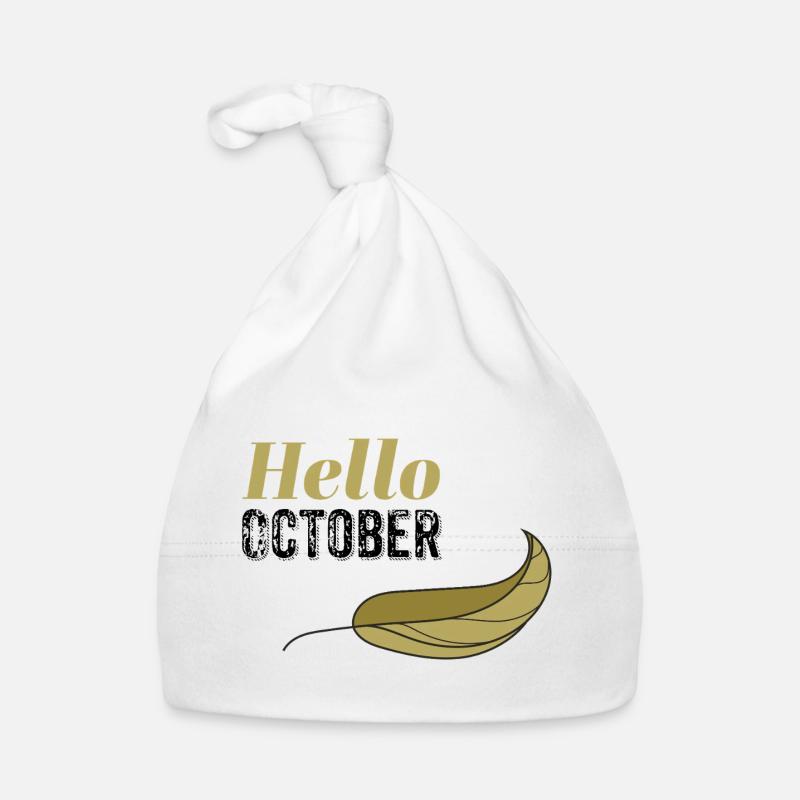 October Golden Hello Leaf Design Organic Baby Cap